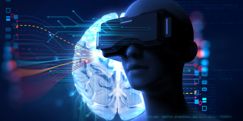 graphic render of a woman wearing VR goggles