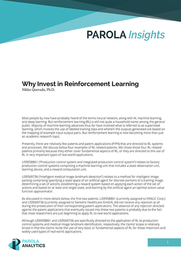 parolainsights document screenshot about "why invest in reinforcement learning"