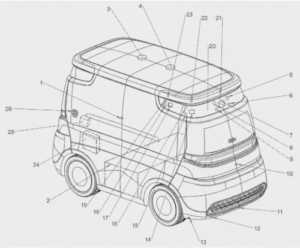 Illustration of an autonomous patrol vehicle with its surveillance and detection systems.