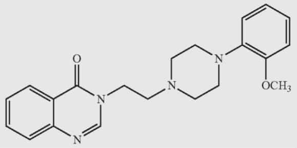 The structure of the quinazolinone compound (IA1-29) in Aché’s PTSD drug, defined as 3-(2-(4-(2-methoxyphenyl)piperazine-1-yl) ethyl) quinazoline-4(3H)-one