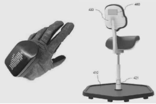 Fig. 2. Views illustrating the VR glove unit and VR chair unit according to the present disclosure.