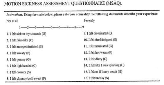 Fig. 1. An example of a Motion Sickness Assessment Questionnaire Scale.