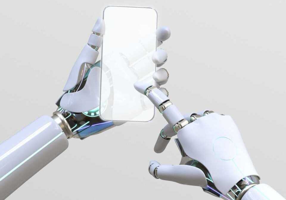 Ai using a glass phone or futuristic digital device